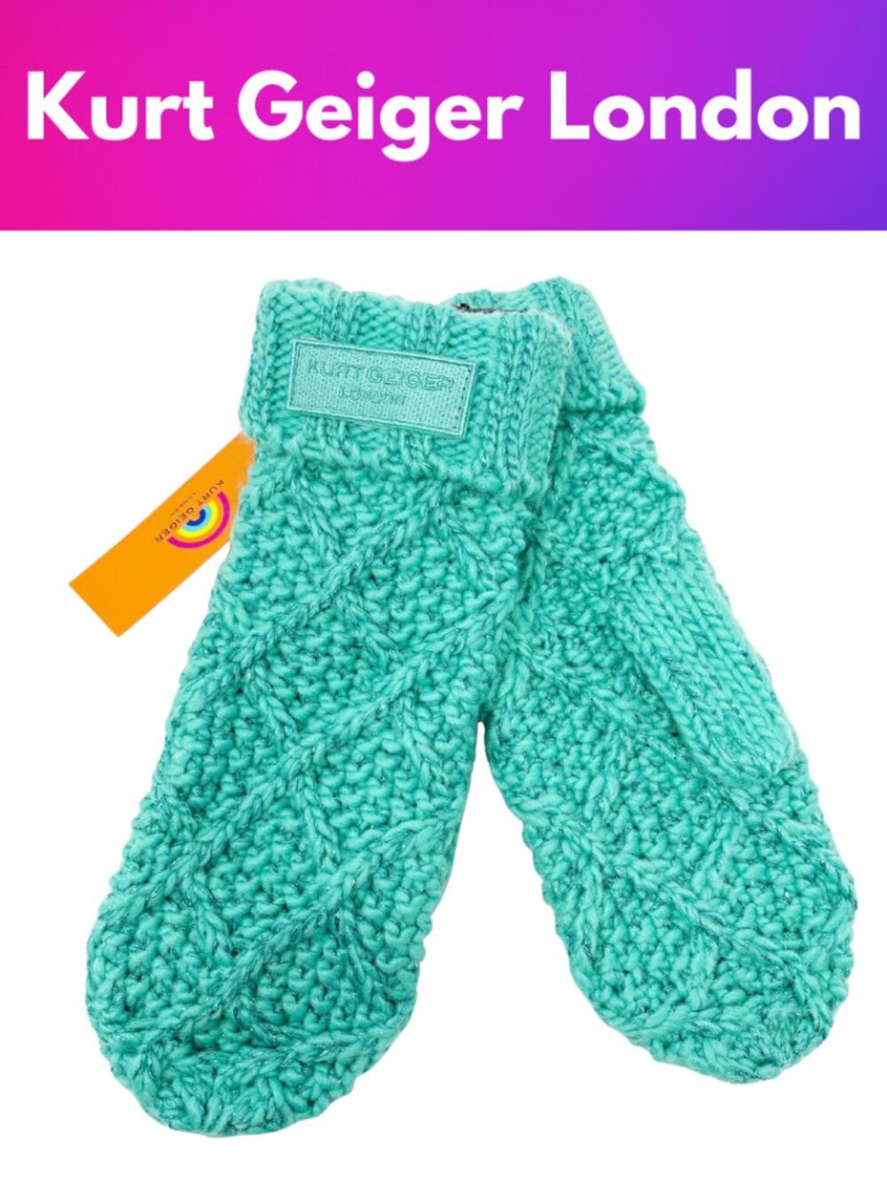 Kurt Geiger London Green Metallic Cable Knit Mittens